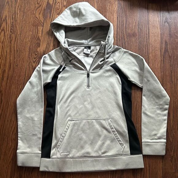 Nike Hoodie Half Zip Therma-Fit Pullover Sweatshirt Gray and Black Sz Sm Women - Picture 1 of 9